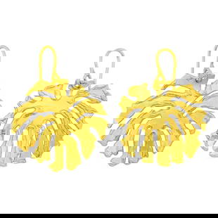 Jean Mahie Pair of High Karat Gold 'Monstera Leaf' Earrings: 22 kt., with maker's marks, ap. 11 dwts.