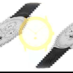 Audemars Piguet Gold 'Quantième Perpetuel' Wristwatch, Ref. 25657BA: Estate / Collection: The Estate of Gloria Naftali 18 kt., automatic, circular white dial with gold-tone bar markers, three subsidiary dials for calendar: day, date and month, subsidiary dial for phase