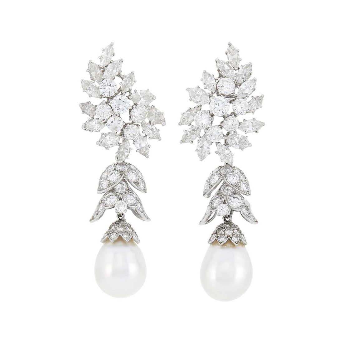 David Webb Pair of Platinum and Diamond Cluster Earclips with Interchangeable Pendants (1 of 4)