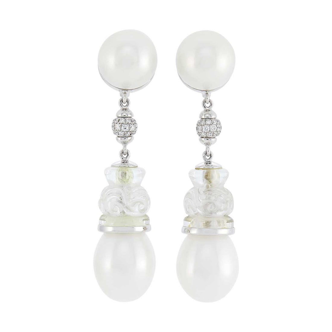 Seaman Schepps Pair of White Gold, South Sea Cultured Pearl, Carved Rock Crystal and Diamond (1 of 3)