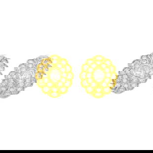Jacques Timey for Harry Winston Pair of Gold and Diamond Earclips: Estate / Collection: From a Private Collection 18 kt., 2 oval diamonds ap. .95 ct., 48 round diamonds ap. 3.50 cts., signed Winston with maker's mark for Jacques Timey, ap. 8.7 dwts.