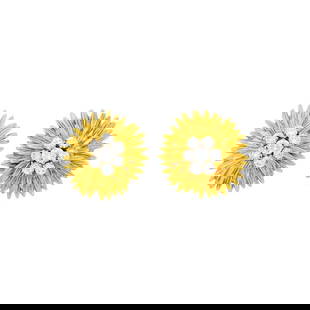 Van Cleef & Arpels Pair of Gold, Platinum and Diamond Flower Earclips, France: Estate / Collection: Estate of an Elegant Lady 18 kt., 14 round diamonds ap. 1.60 cts., signed Van Cleef & Arpels, no. 2208, with maker's marks and French assay marks, ap. 11.4 dwts.