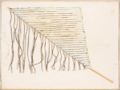 Zigi Ben-Haim: Israeli, b. 1945 Untitled Signed Zigi Ben-Haim (lr) Mixed media with string and wood on paper 22 x 28 3/4 inches (55.9 x 73 cm) Framed 23 1/4 x 31 inches