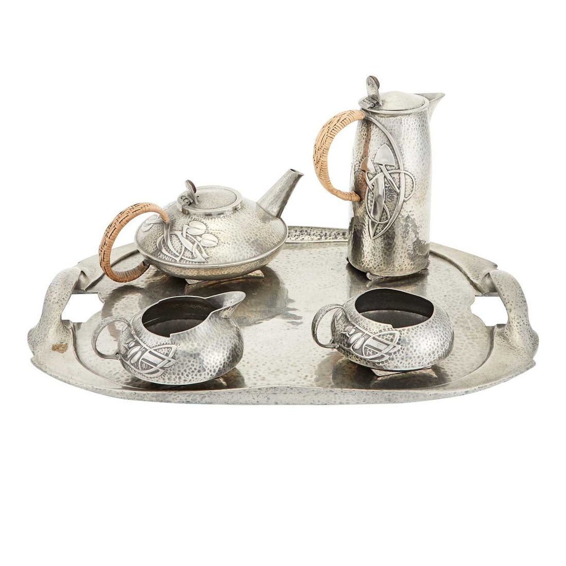 Archibald Knox for Liberty & Co. Pewter Tudric Pattern Coffee and Tea Service (1 of 5)
