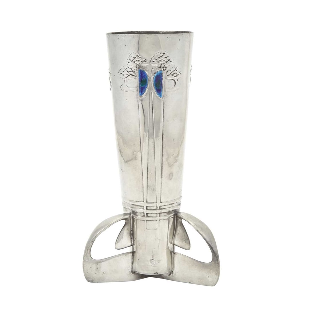 Archibald Knox for Liberty & Co. Pewter and Enamel Tudric Pattern Vase (1 of 4)