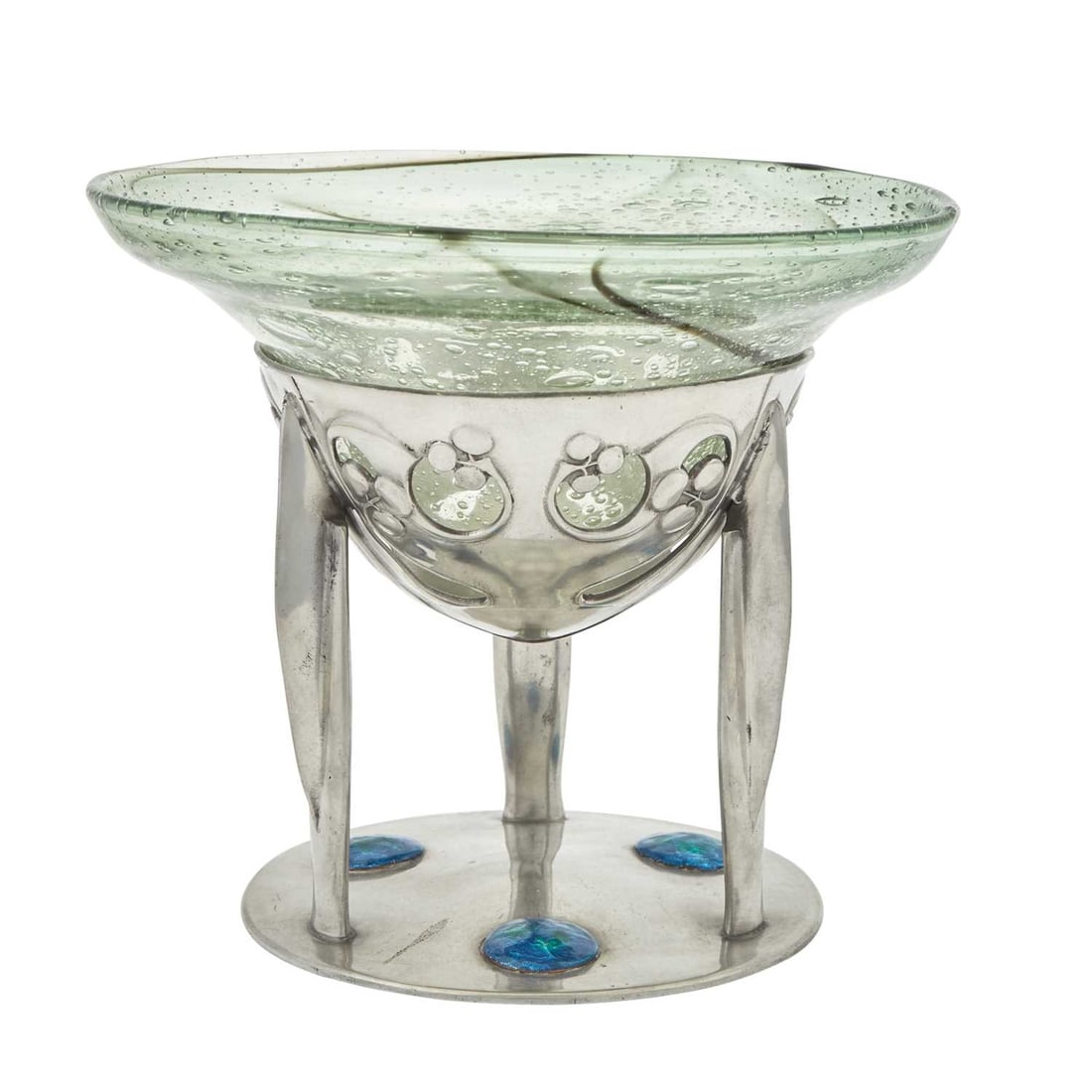 Archibald Knox for Liberty & Co. Pewter, Glass and Enamel Tudric Pattern Centerpiece Bowl (1 of 4)