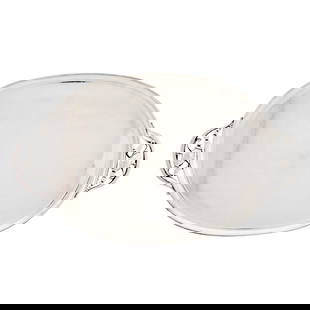 Georg Jensen Sterling Silver Blossom Pattern Two-Handled Tray: Estate / Collection: Property from a Gold Coast Long Island Private Collection Of oviod form, with stylized blossom handles, fully hallmarked. Length over handles 24 inches, approximately 72 ounces.