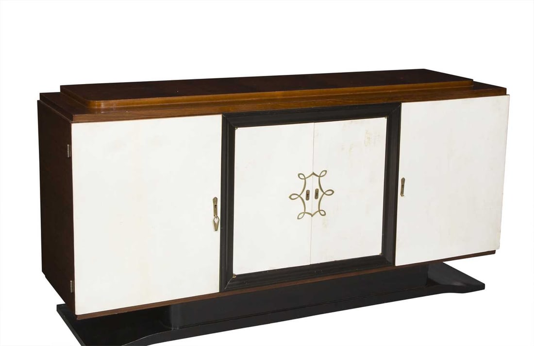 Art Deco Parchment, Part Ebonized Mahogany Sideboard Manner of Jules Leleu, 1940s (1 of 5)