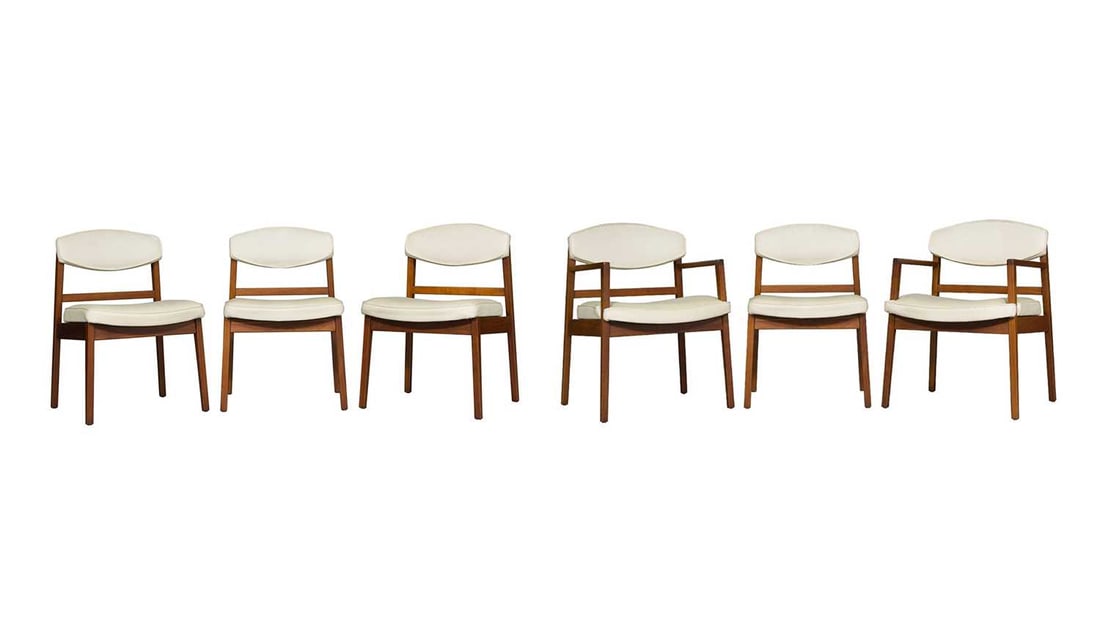 Set of Six George Nelson for Herman Miller Upholstered Walnut Dining Chairs (1 of 9)
