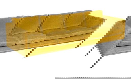 Milo Baughman for Thayer Coggin Upholstered Sofa 1960s/1970s: Height of back 25 inches, height of seat 17 1/2 inches, length 7 feet 8 inches, depth 30 1/4 inches.