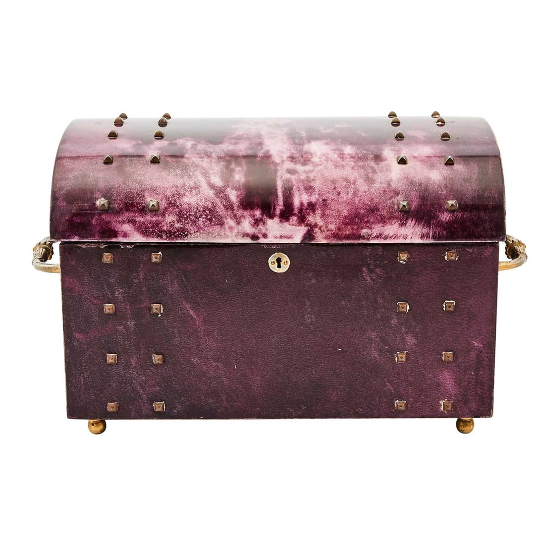 Aldo Tura Purple Goatskin Jewelry Box 1960s/1970s: Height 9 inches, width 15 1/2 inches, depth 8 3/4 inches.