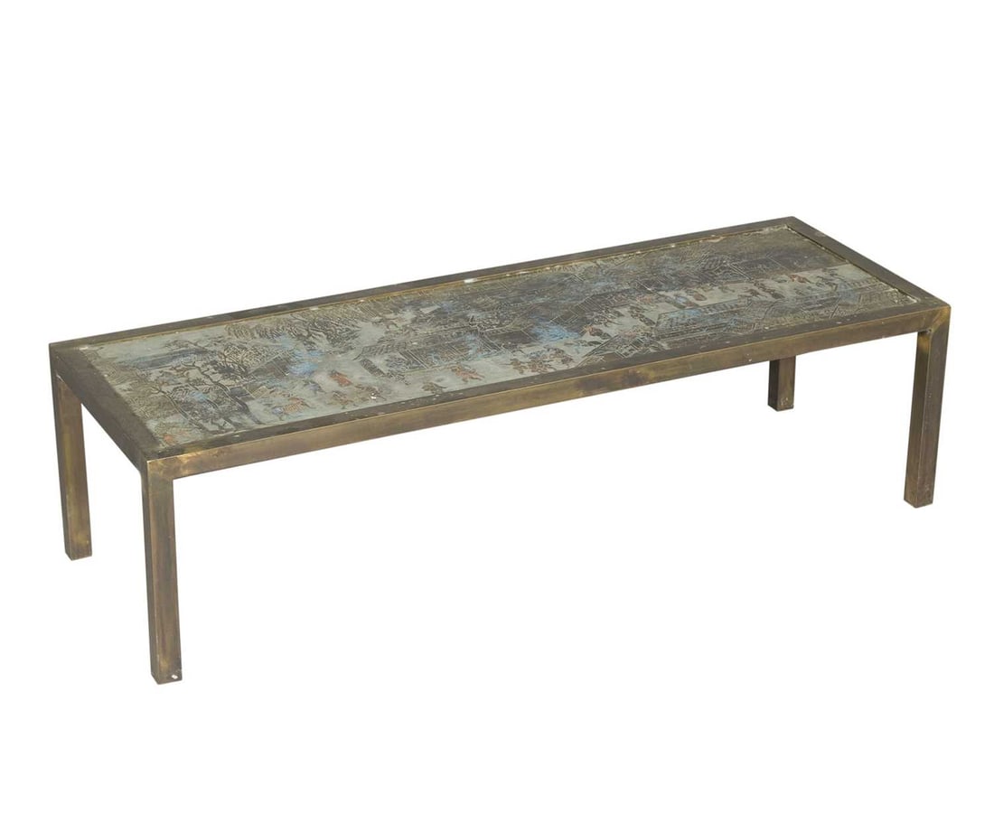 Philip and Kelvin Laverne Acid Etched, Enameled and Patinated Bronze "Spring Festival" Coffee Table (1 of 7)