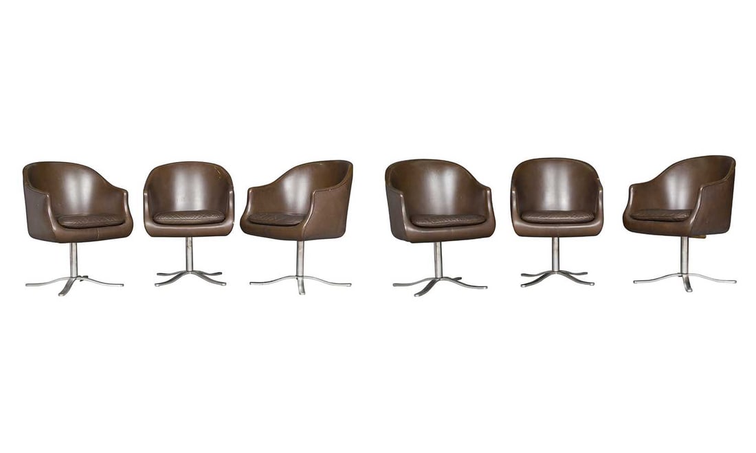 Set of Six Nicos Zographos Chromed Metal and Upholstered Dining Chairs 1970s (1 of 10)