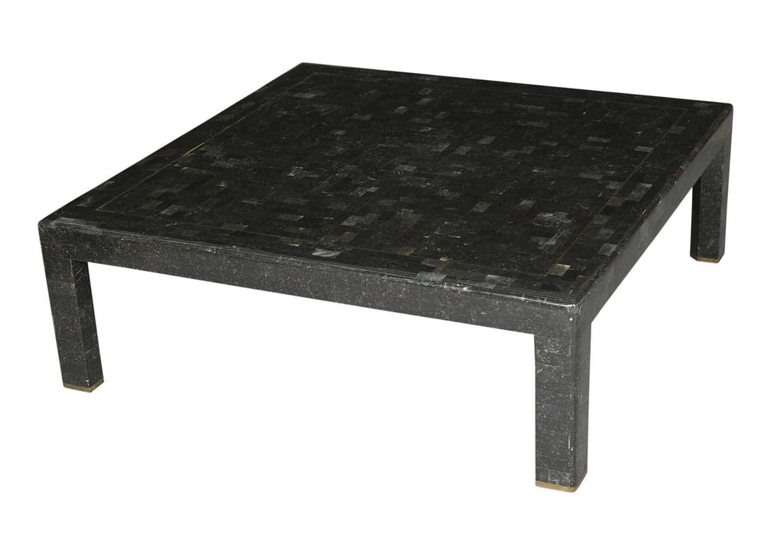 Karl Springer Brass Inlaid Tessellated Stone Low Table (1 of 9)