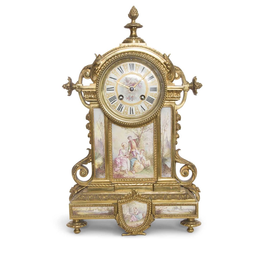 French Enamel Inset Gilt-Brass Mantel Clock (1 of 5)