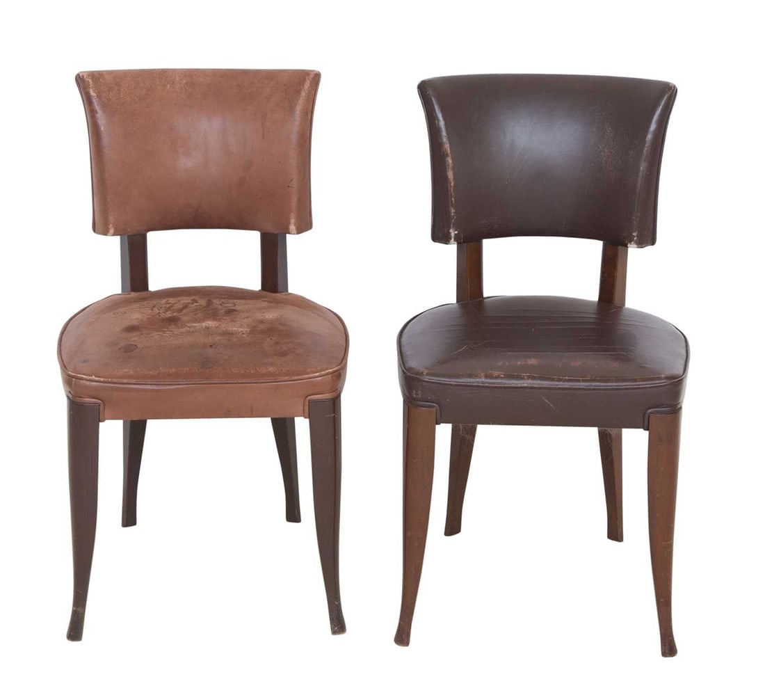 Émile-Jacques Ruhlmann Art Deco Leather Upholstered Mahogany Side Chair (1 of 4)