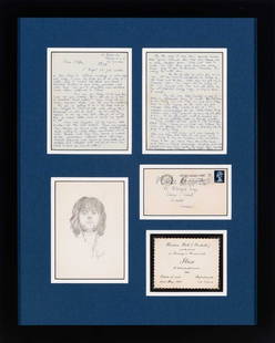 An important 1969 letter and drawing from Freddie Mercury to Ibex bandmate Mick "Miffer" Smith: MERCURY, FREDDIE Autograph letter signed and original drawing sent to Ibex bandmate Mick “Miffer” Smith. Paddington, London: 16 October 1969. A two-page autograph letter in dark blue ink