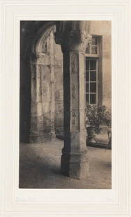 Frederick Henry Evans, Chateau D'O: Estate / Collection: Collection of Bob & Judy Elliott EVANS, FREDERICK HENRY (1853–1943) Chateau D'O, 1906 [detail of column]. Platinum print on the original ruled and tinted card mount, 8 1