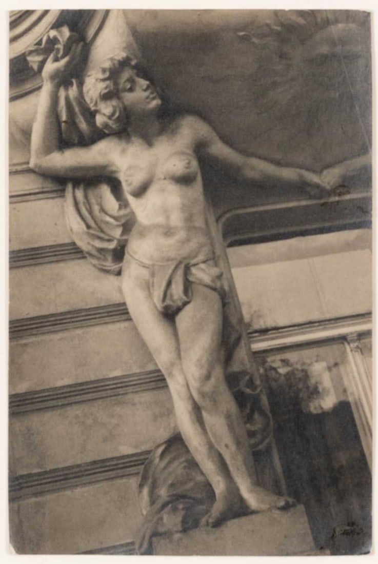 Jaromir Funke. Store sign, Prague, 1944: Estate / Collection: Property from the Collection of Rosa and Aaron Esman FUNKE, JAROMÍR (1896–1945) Store sign, Prague, 1944. Vintage gelatin silver print on a postcard, 5 7/8 x 3 7/8 inch