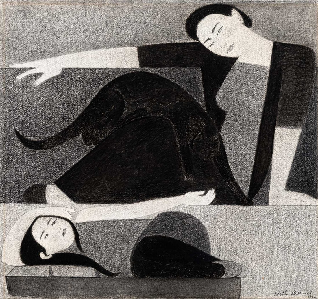 Will Barnet: American, 1911-2012 Study for the Blue Robe, 1962 Signed Will Barnet and dated 1962 (lr); inscribed Barnet on the verso Carbon pencil and conte crayon on paper 22 3/8 x 27 1/2 inches (56.8 x 69.9