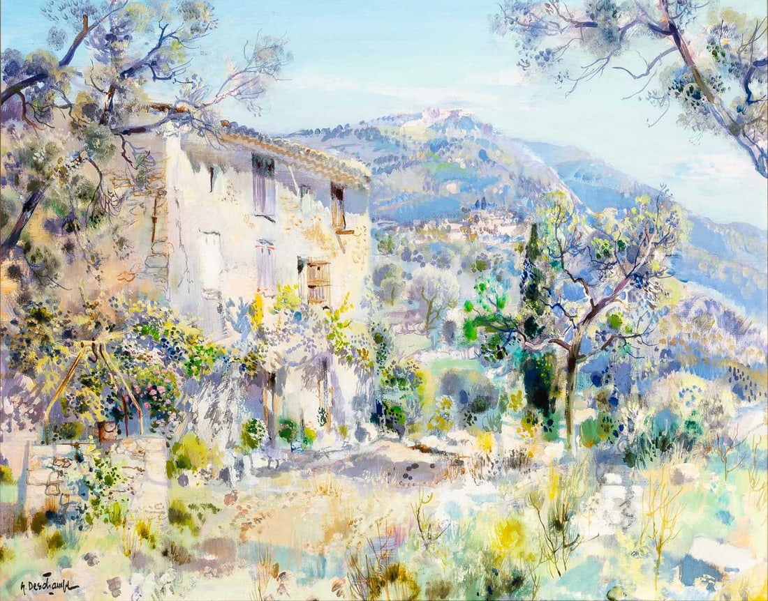 Gabriel Deschamps: French, 1919-2011 Paysage de Provence Signed G. Deschamps (ll) Oil on canvas 25 1/4 x 31 3/4 inches (64.1 x 80.6 cm) Framed 33 1/4 x 39 1/2 inches