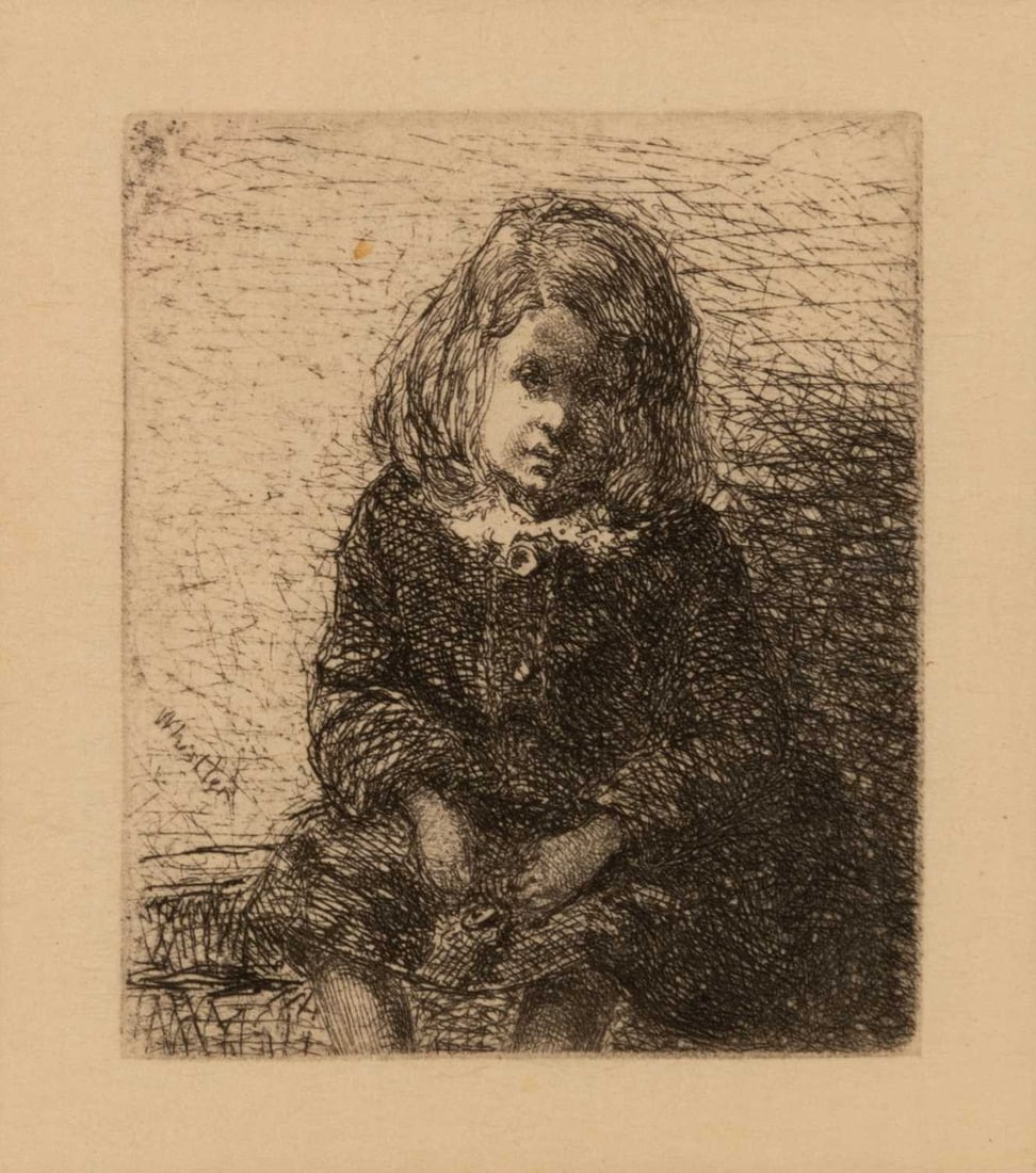 James Abbot McNeill Whistler (1834-1903): LITTLE ARTHUR (KENNEDY 9; GLASGOW 8) Etching, 1857-58, on laid paper, Glasgow's fourth state of four, with margins, framed. Plate 2 5/16 x 2 inches; 59 x 51 mm. Sheet 5 3/8 x 4 1/4 inches; 137 x 108 m