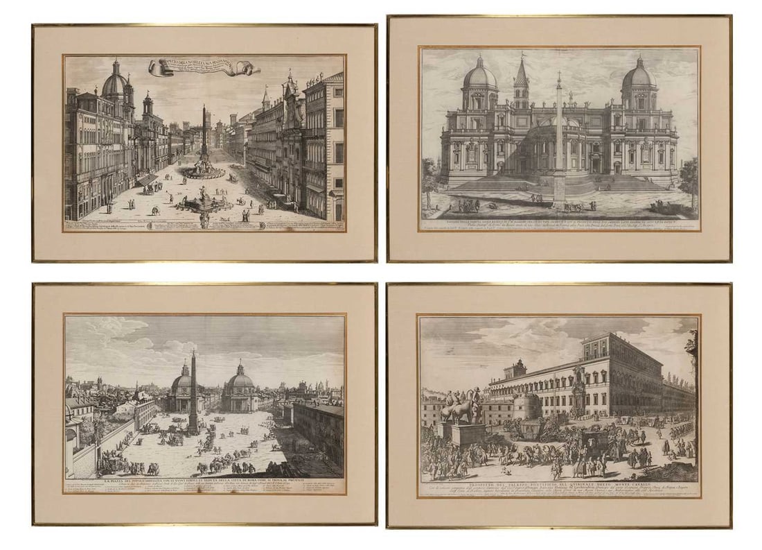 Domenico de Rossi (1678-1742), publisher: Estate / Collection: Collection of Peter van Hattum and Harold Simmons PROSPETTO DELLA NOBILE E VAGA PIAZZA NAVONA...; FACCIATA DELLA TRIBUNA DELLA BASILICA DI S. MA. MAGGIORE; LA PIAZZA DEL POPOLO AB