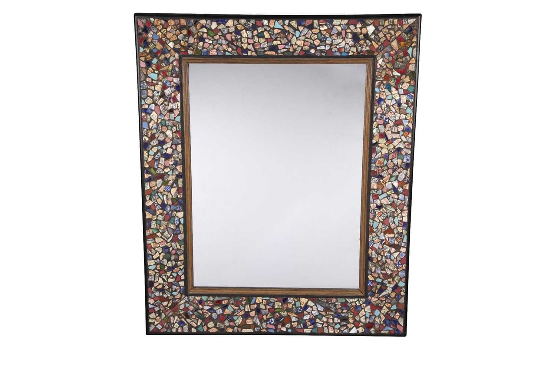 Tile Inset Mirror: Estate / Collection: Collection of Peter van Hattum and Harold Simmons Height 44 1/2 inches, width 36 3/4 inches, depth 2 inches.