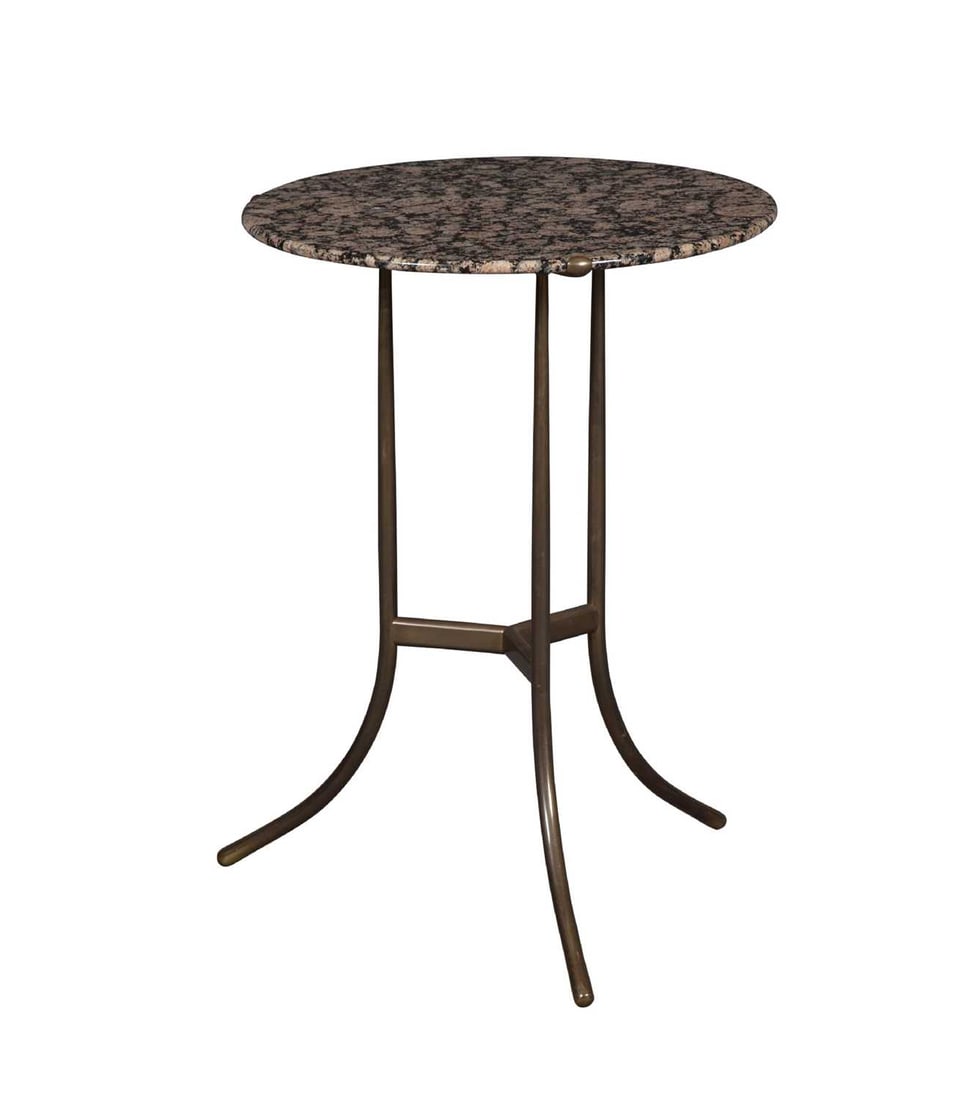 Cedric Hartman Marble and Brass Occasional Table: Estate / Collection: Collection of Peter van Hattum and Harold Simmons The underside with manufacturer's mark and numbered 980306. Height 23 1/2 inches, diameter 17 inches.