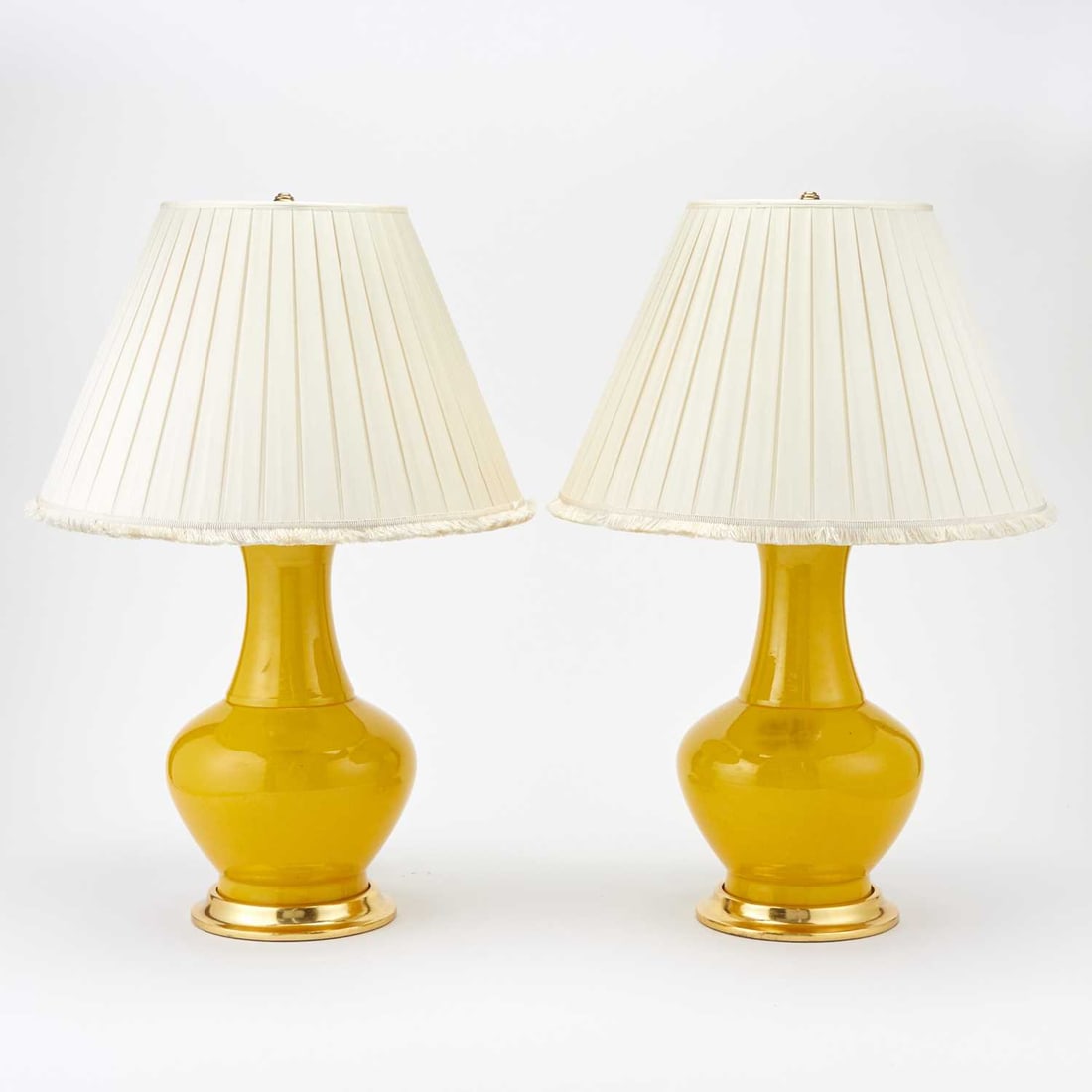 Pair of Chinese Style Yellow Ground Porcelain Vases as Lamps: Estate / Collection: Collection of Peter van Hattum and Harold Simmons Height 13 inches.