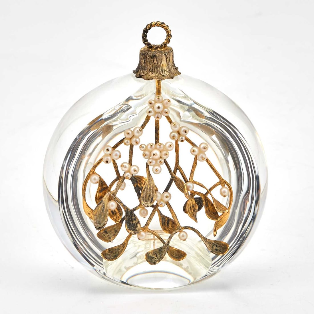 Steuben Gilt-Metal Mounted Glass Ornament Sculpture: Height 5 3/4 inches.