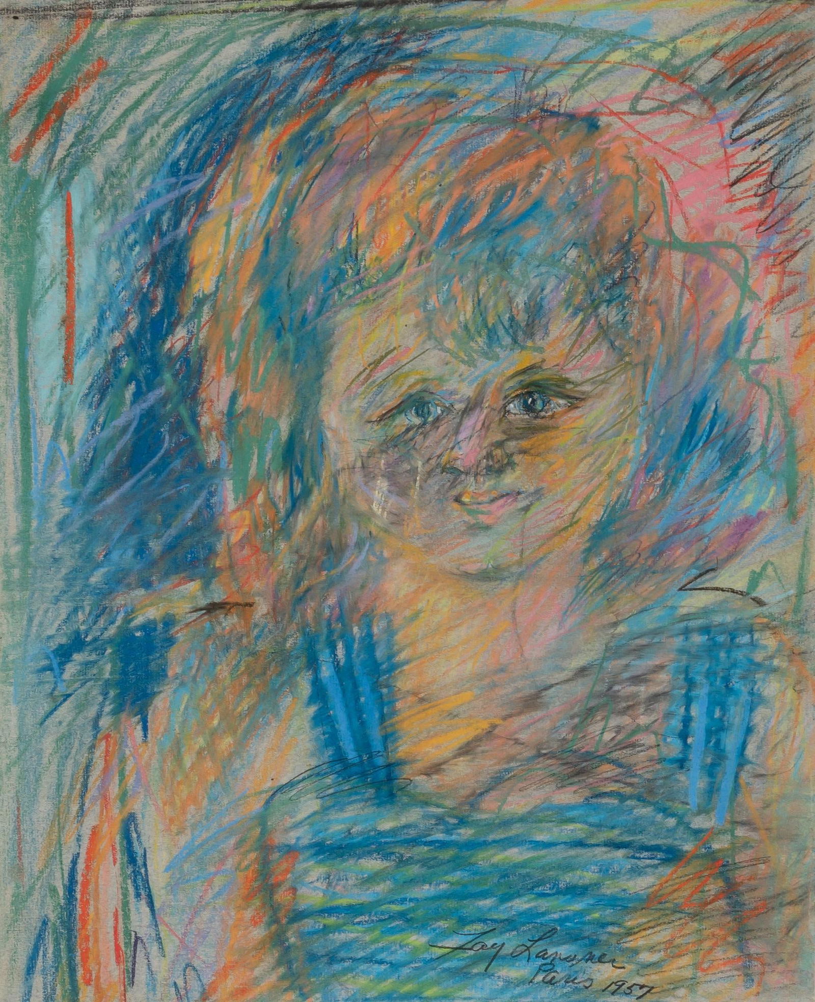 Fay Lansner: American, 1921-2010Day Child, 1957 Signed and dated Fay Lansner Paris 1957 (lr)Pastel on paper16 x 13 inches (40.6 x 33 cm) Provenance:David Herbert Gallery, New York <