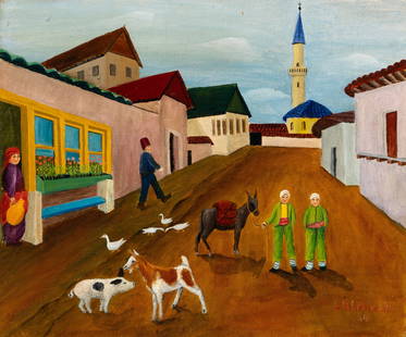 Lawrence Lebduska: American, 1894-1966Street Scene, 1934Signed L. H. Lebduska and dated 34 (lr)Oil on canvas15 1/4 x 18 1/4 inches (38.7 x 46.4 cm) (Frame dimensions: 23 x