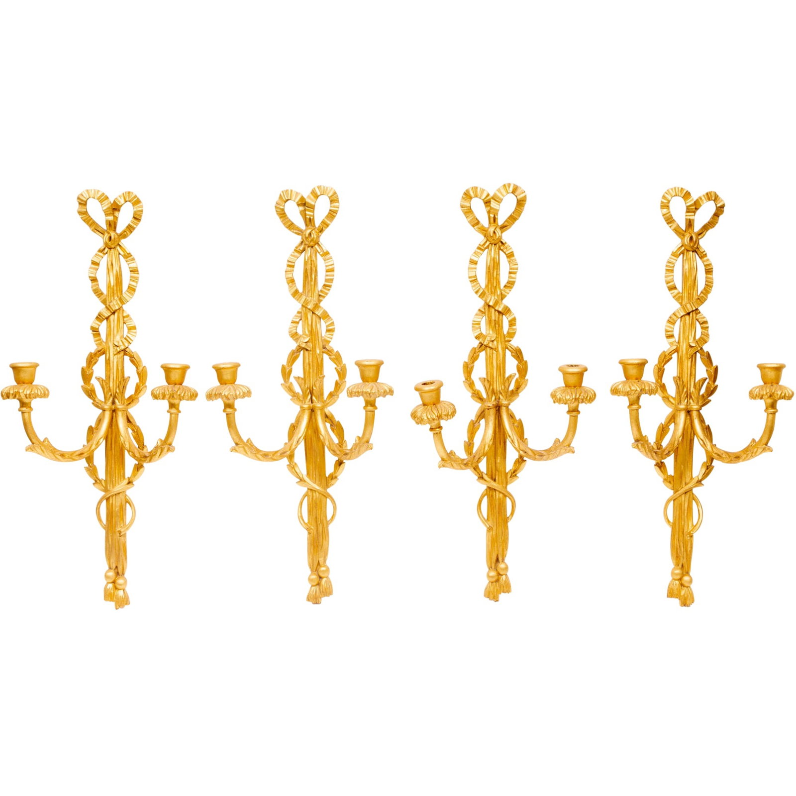 Set of Four Giltwood Two-Light Sconces