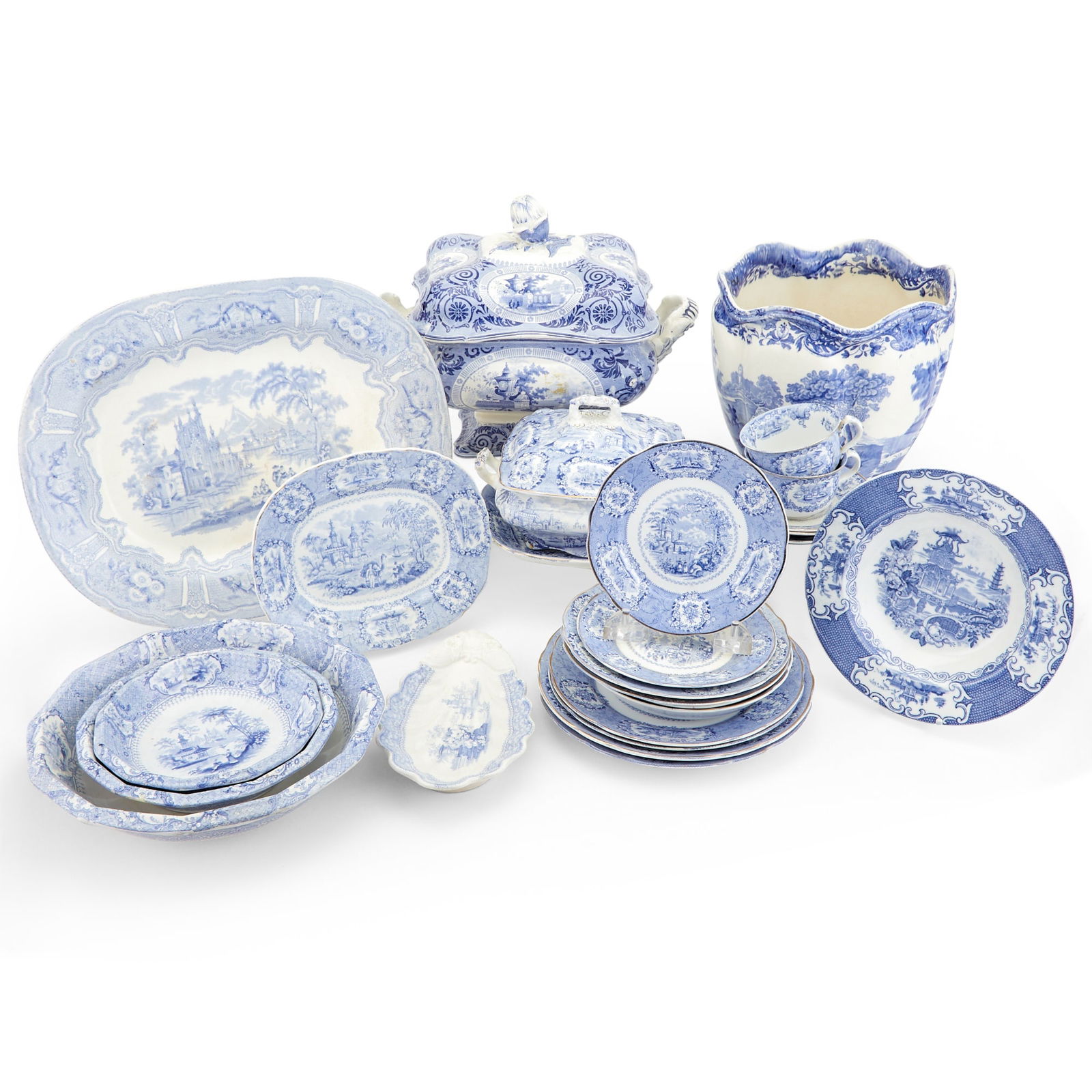 Large English Transfer Decorated Blue and White Assembled Ceramic Table Service (1 of 5)