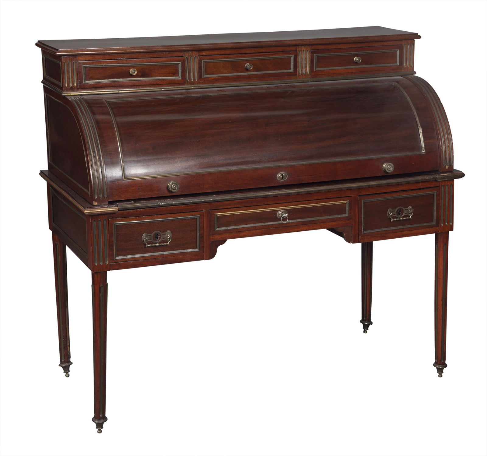 Louis XVI Style Brass Mounted Mahogany Roll Top Desk Late 19th century (1 of 7)