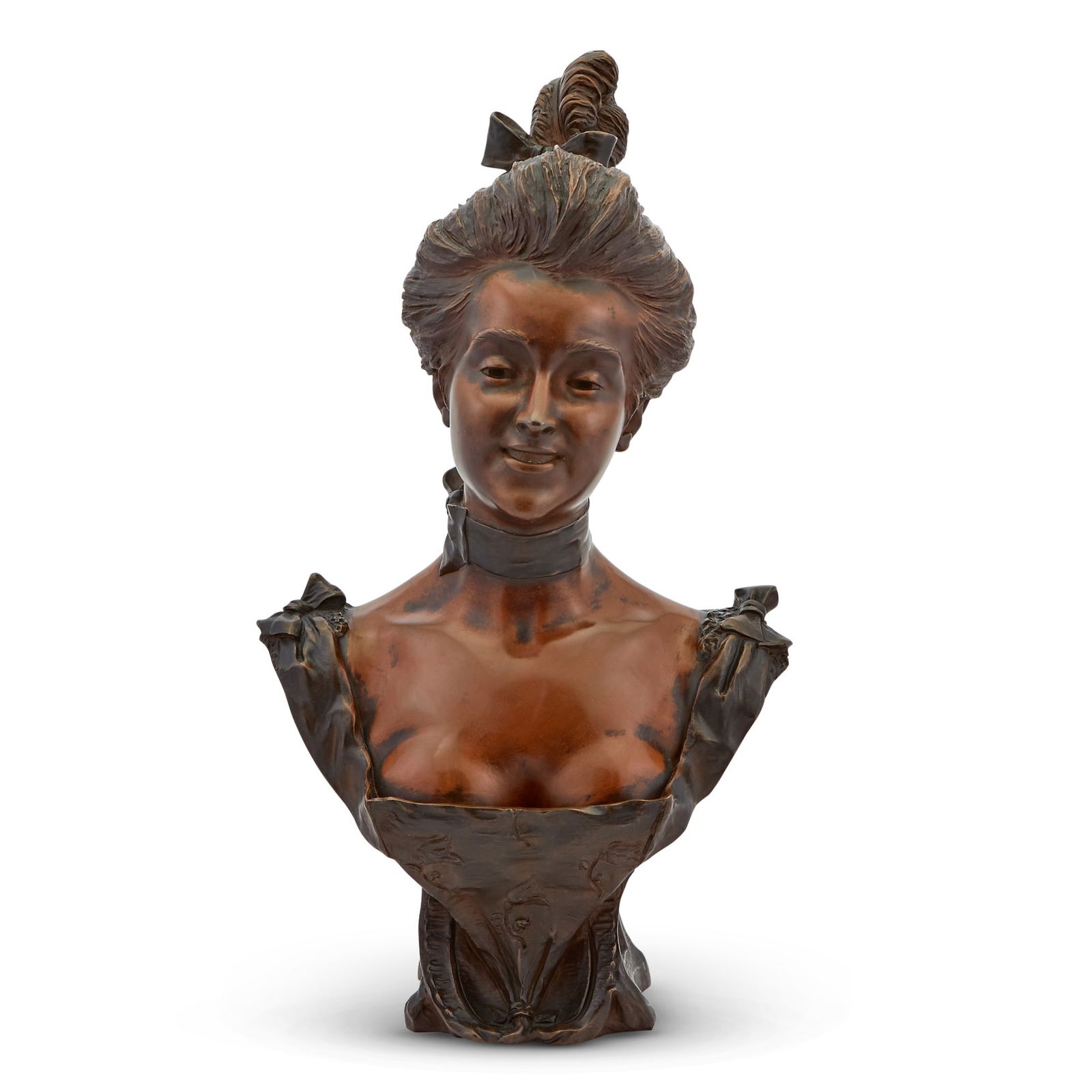 Art Nouveau Patinated Bronze Bust of a Young Lady (1 of 4)