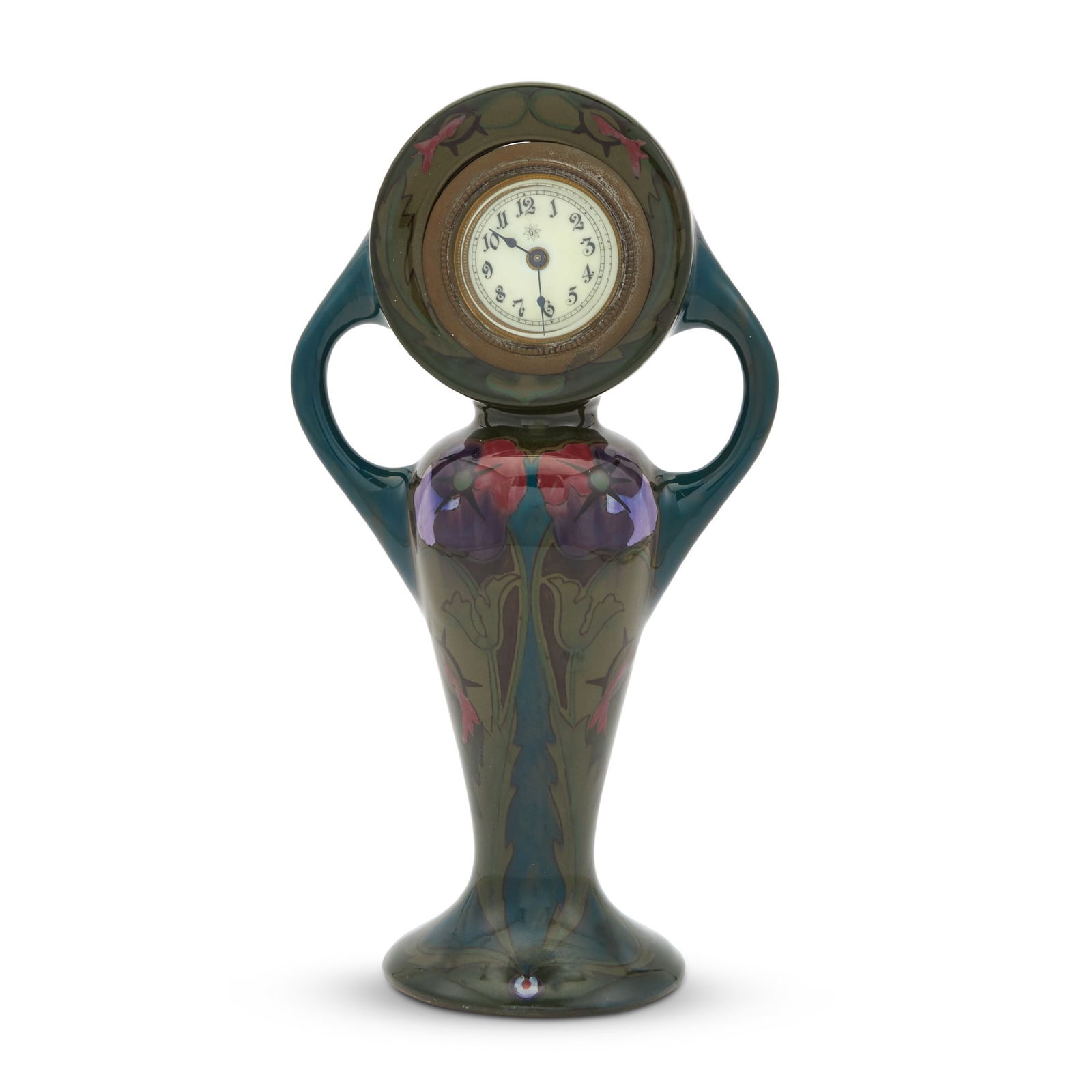Gouda Art Nouveau Hand-Painted and Glazed Earthenware Two-Handled Mantel Clock Early 20th century (1 of 3)