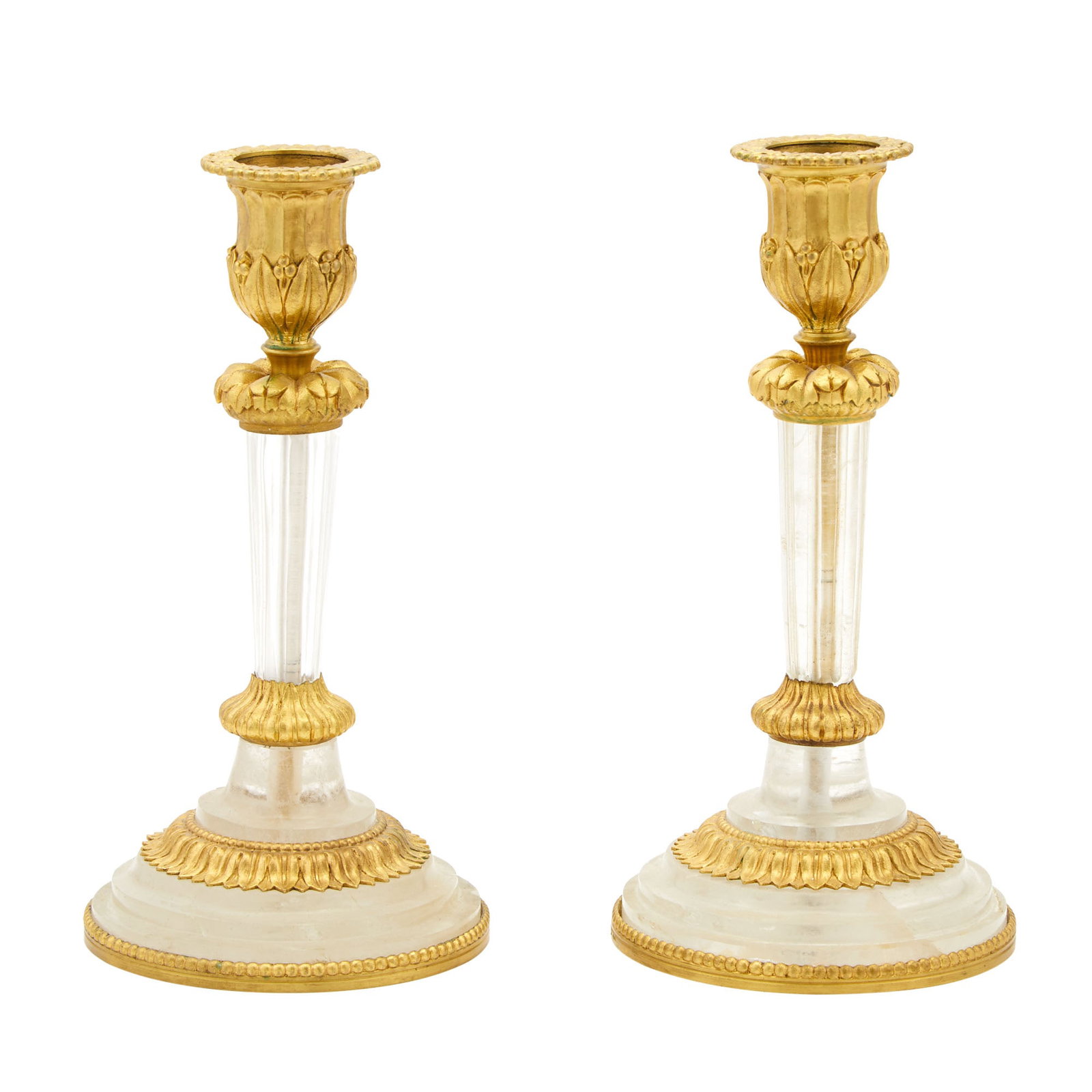 Pair of Louis XVI Style Gilt-Metal Mounted Rock Crystal Candlesticks (1 of 3)