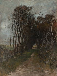 Attributed to Frits Thaulow: Plantation from Skagen, Denmark Bears signature Frits Thaulow (lr) Oil on canvas 48 x 37 inches (122 x 94 cm) Provenance: Sale, American Art Association, New York, Feb. 24, 1928, lot 74, sold for