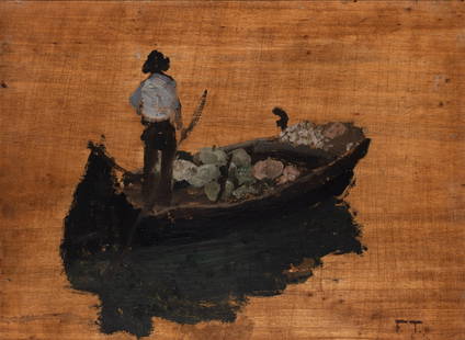 Frits Thaulow: Norwegian, 1847-1906 The Boatman Signed F.T. (lr) Oil on panel 10 1/4 x 14 inches (26 x 35.5 cm) Provenance: Sale, American Art Association, New York, Feb, 24, 1928, lot 8, sold for 60 USD Frank and M