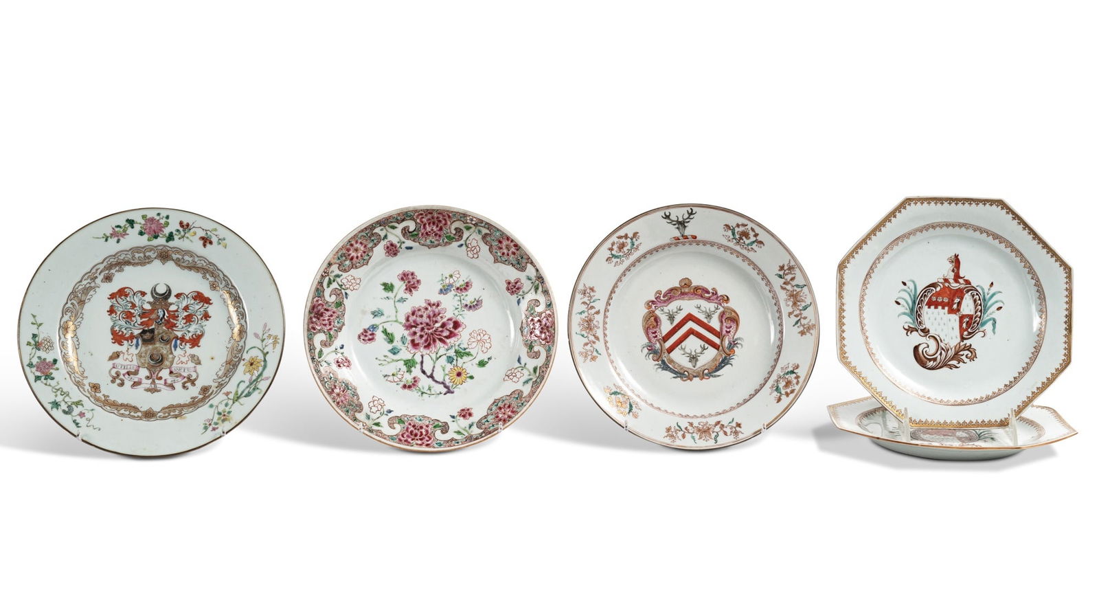 Pair Of Octagonal Armorial Export Porcelain Plates (1 of 3)