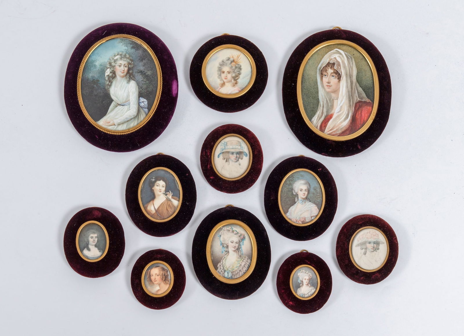 Eleven Oval Watercolor Portrait Miniatures (1 of 1)