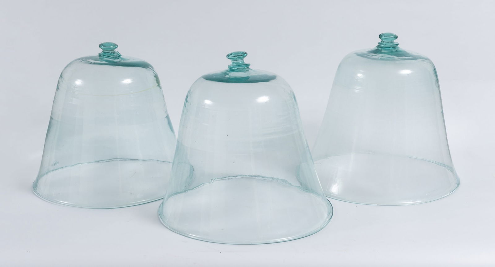 Three Aqua Blown Glass Bell Form Garden Cloches (1 of 1)