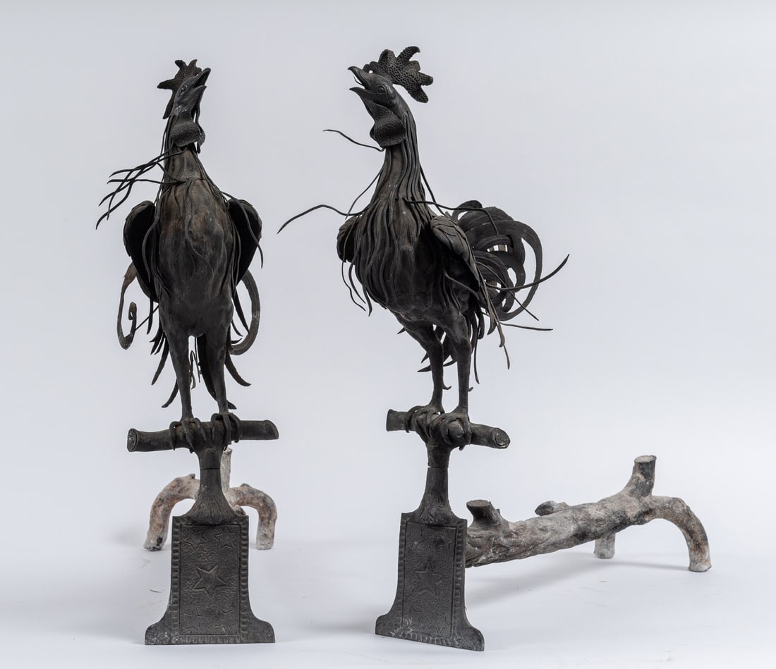 Pair of Cast and Sheet Iron Rooster Andirons (1 of 1)