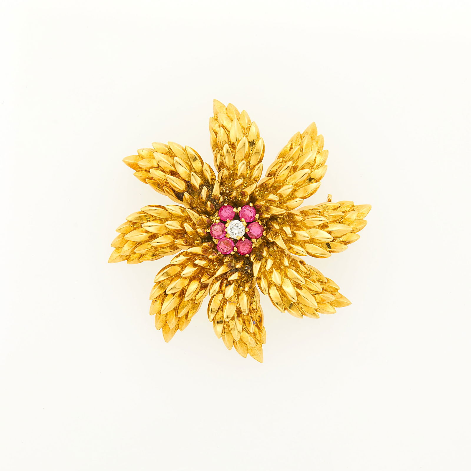 Tiffany & Co. Gold, Ruby and Diamond Flower Brooch (1 of 1)