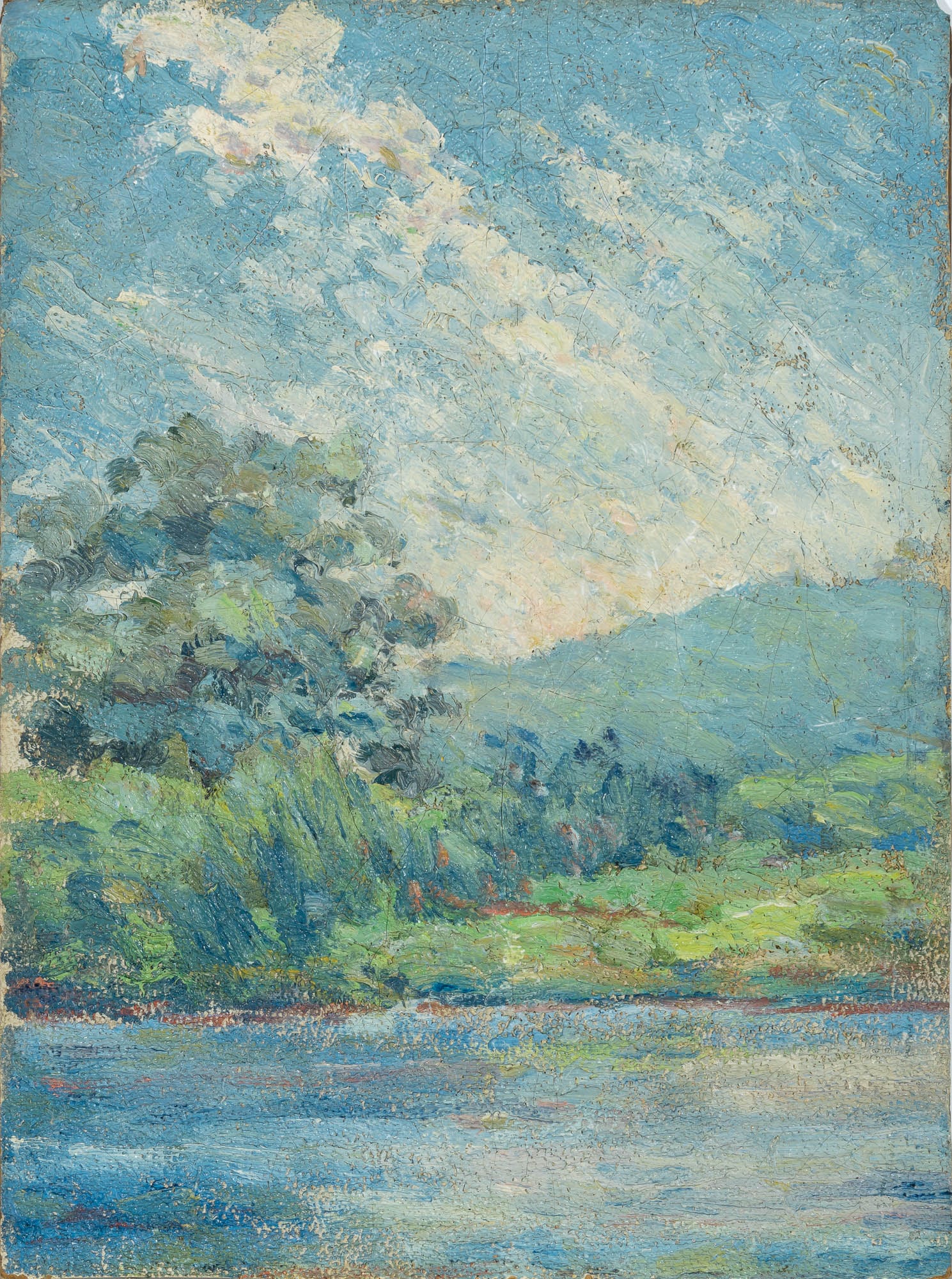 Arthur Beckwith: American, 1860-1930 Spring in Napa Valley Inscribed PAINTED BY / ARTHUR BECKWITH / SAN FRANCISCO to a label on the reverse Oil on board 11 7/8 x 8 7/8 inches (30.2 x 22.5 cm) Unframed