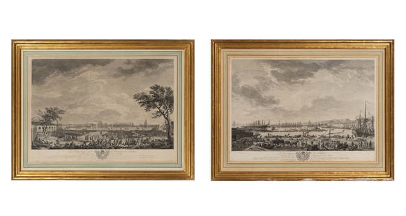 After Claude-Joseph Vernet (1714-1789): Estate / Collection: Property of a European Private Collector LE PORT NEUF OU L'ARSENAL DE TOULON; LE PORT VIEUX DE TOULON Two engravings by Charles-Nicolas Cochin and Jacques Philippe le Bas, 1760, f