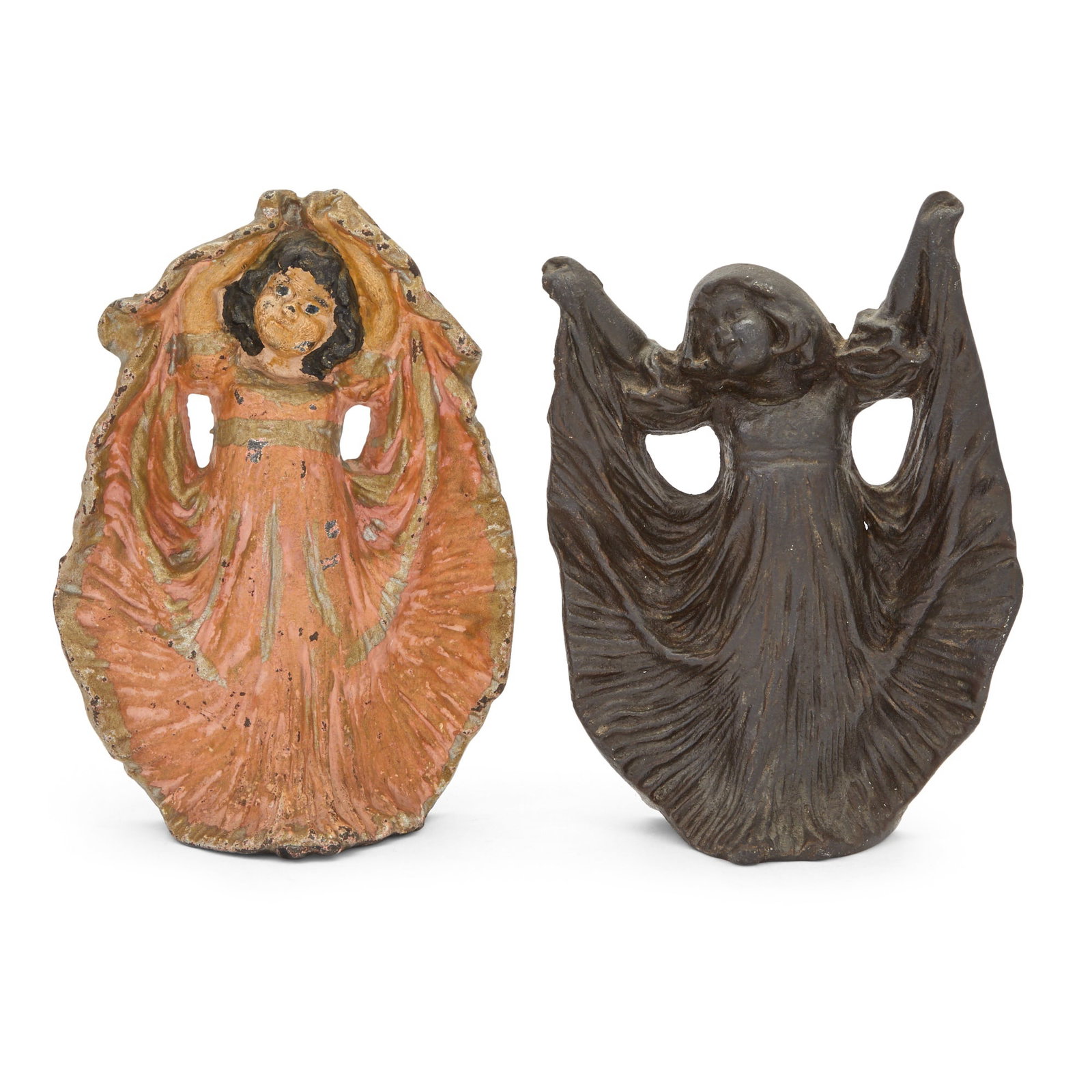Two Cast Iron Door Stops of Girls Holding Their Dresses (1 of 3)