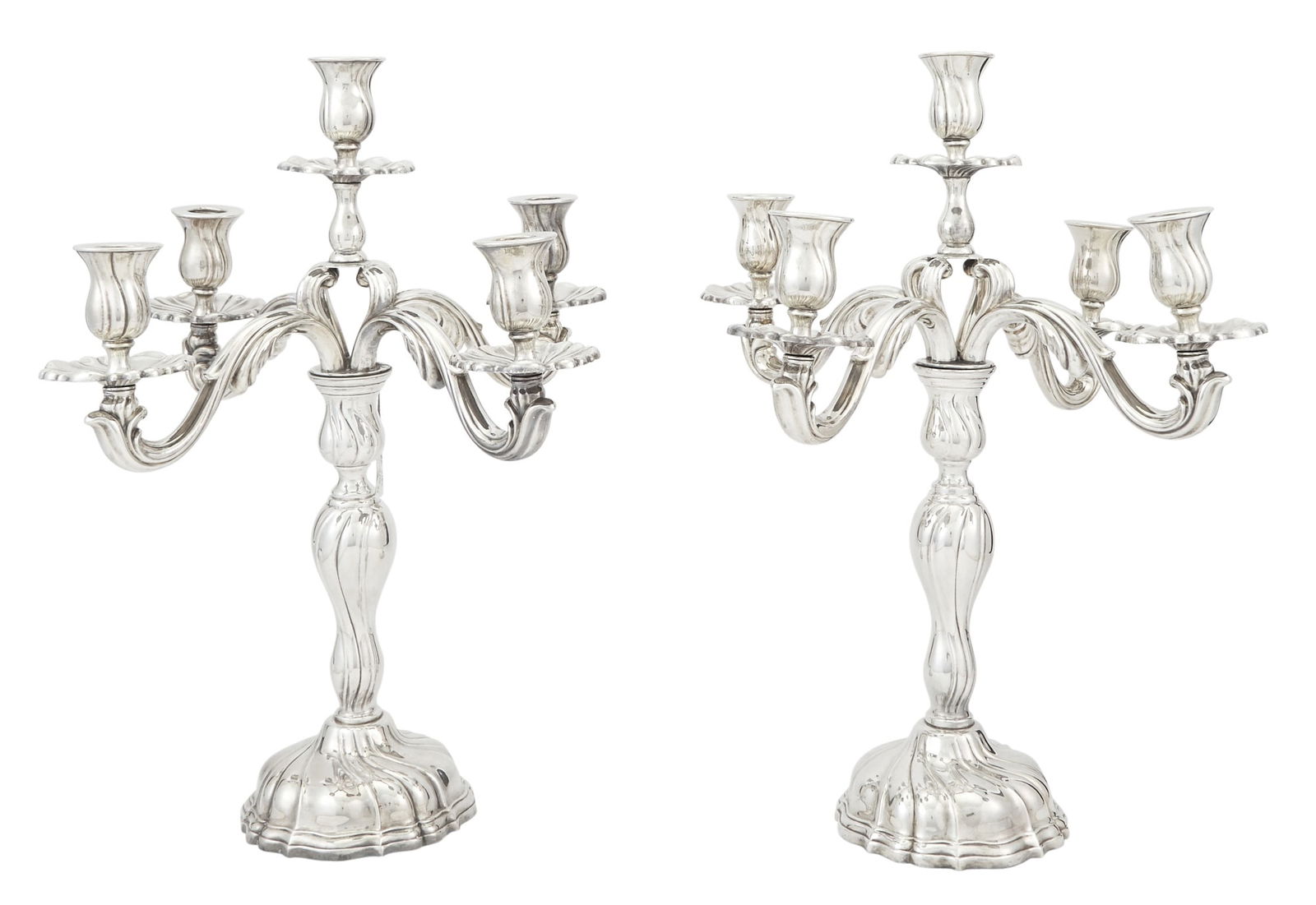 Pair of Danish Rococo Style Silver Plated Five-Light Candelabra (1 of 2)